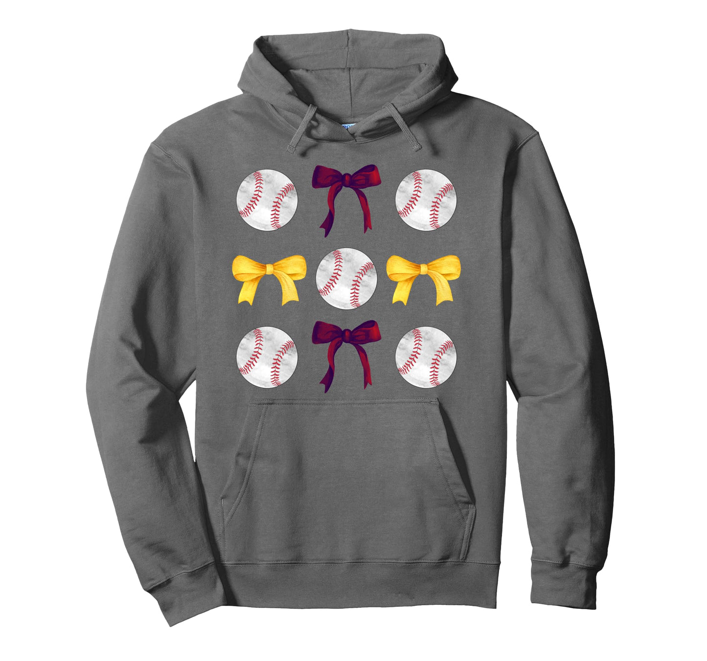 Baseballs Maroon Yellow Bows Ball Mom Hoodie - Streetwear Style Men Women - T-Shirt, Sweatshirt, Hoodie