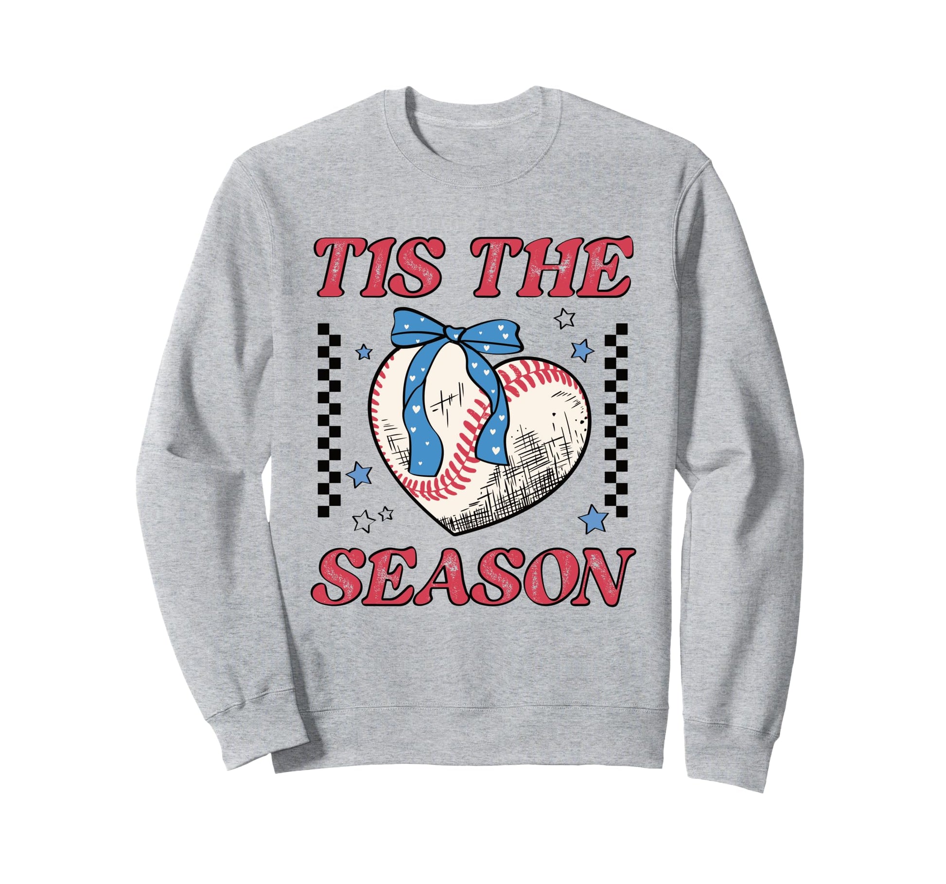 Baseball Heart Bow Distressed Sweatshirt - Novelty Apparel for Adults - T-Shirt, Sweatshirt, Hoodie