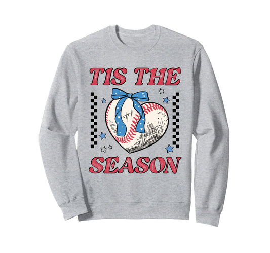 Baseball Heart Bow Distressed Sweatshirt - Novelty Apparel for Adults - T-Shirt, Sweatshirt, Hoodie