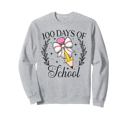 100 Days School Baseball Coquette Sweatshirt - Novelty Apparel Unisex - T-Shirt, Sweatshirt, Hoodie