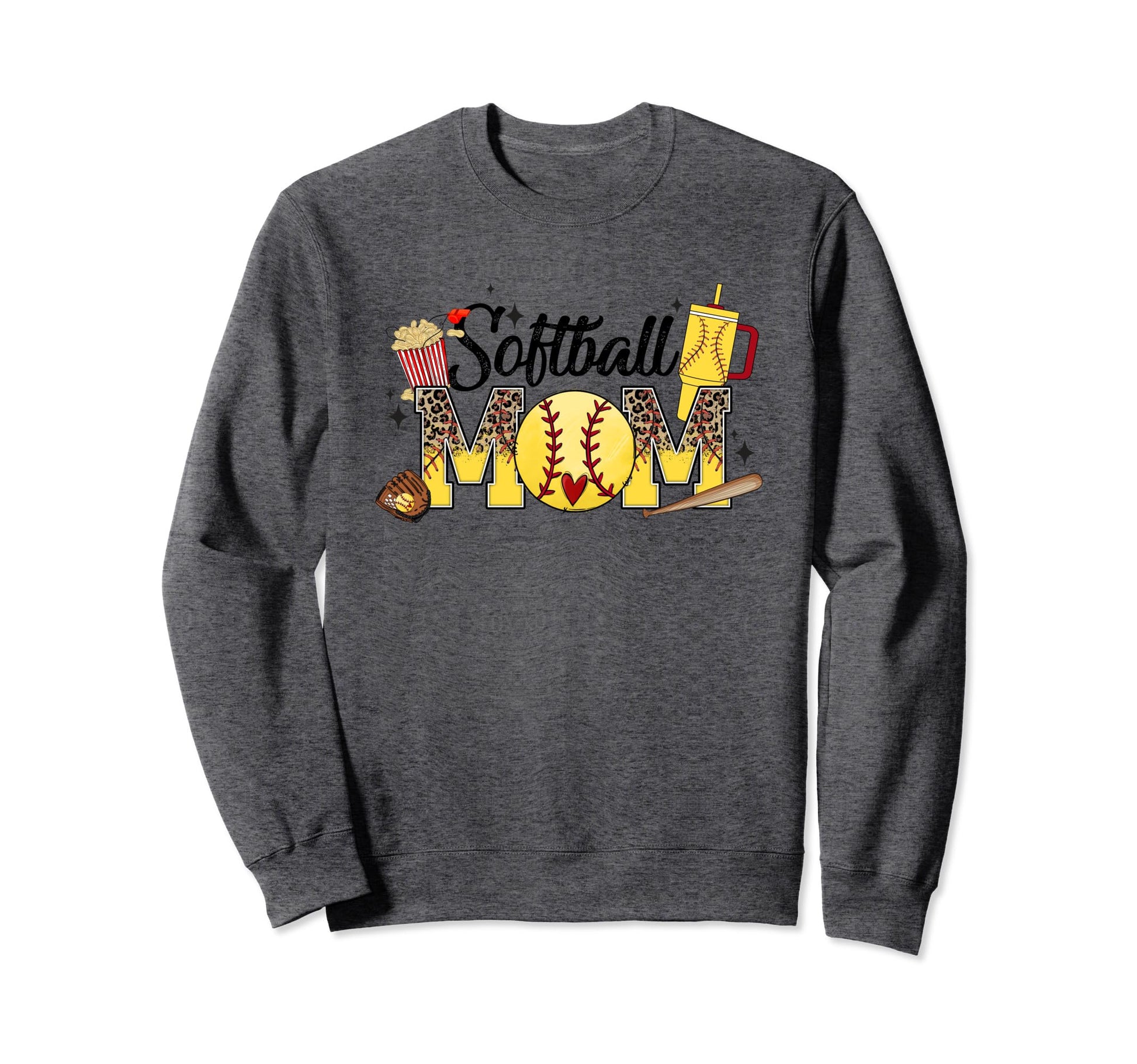 Softball Mom Leopard Funny Sweatshirt - Casual Everyday Wear Men Women - T-Shirt, Sweatshirt, Hoodie