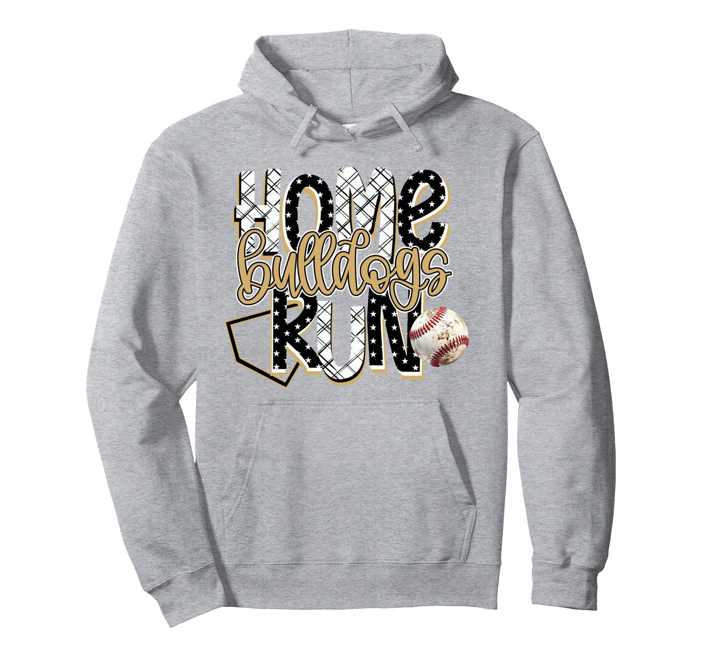 Home Run Bulldogs Baseball Game Day Gold Hoodie - Trendy Graphic Unisex - T-Shirt, Sweatshirt, Hoodie