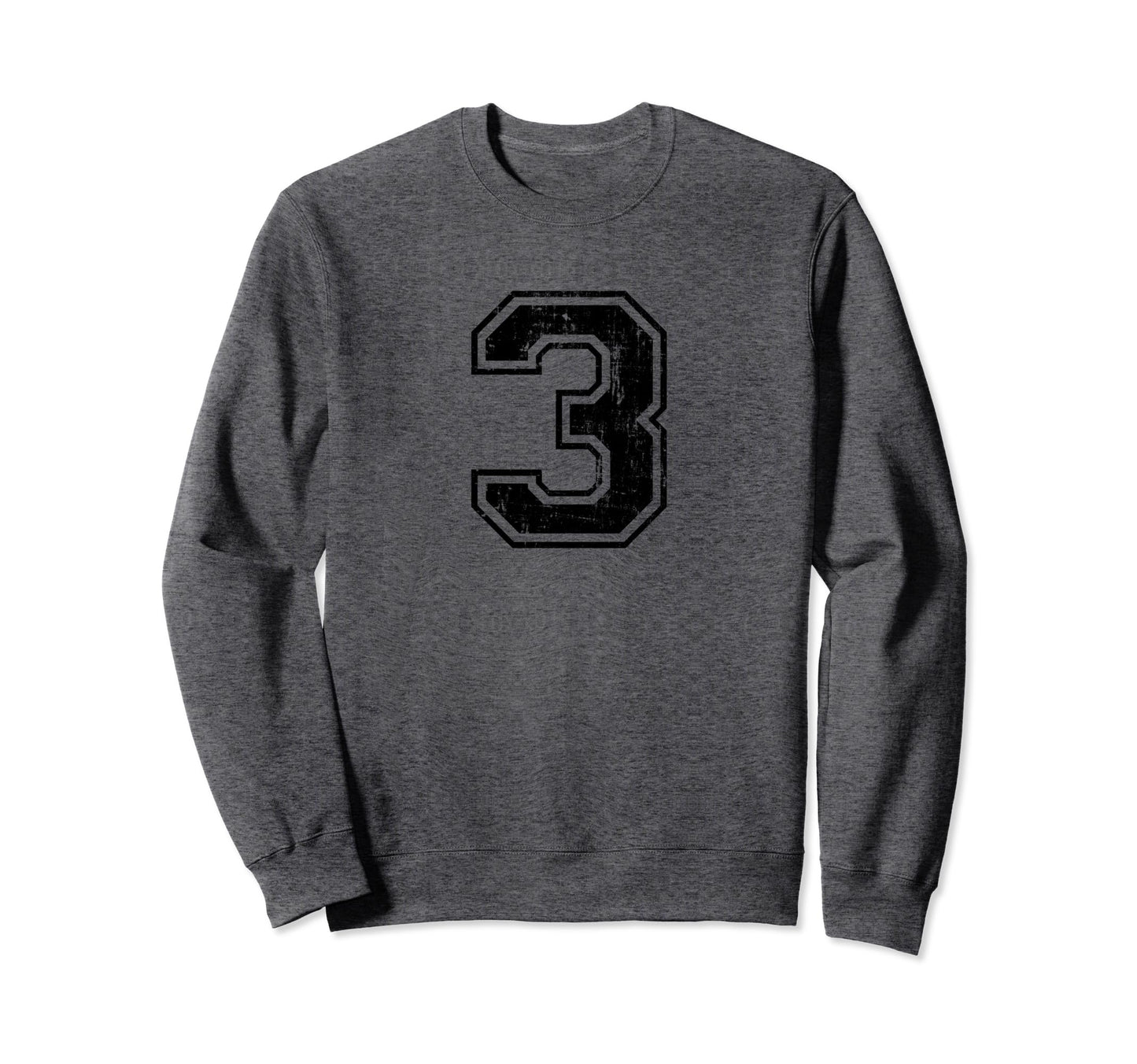 Number 3 Three Varsity Distressed Sweatshirt - Novelty Apparel for Adults - T-Shirt, Sweatshirt, Hoodie