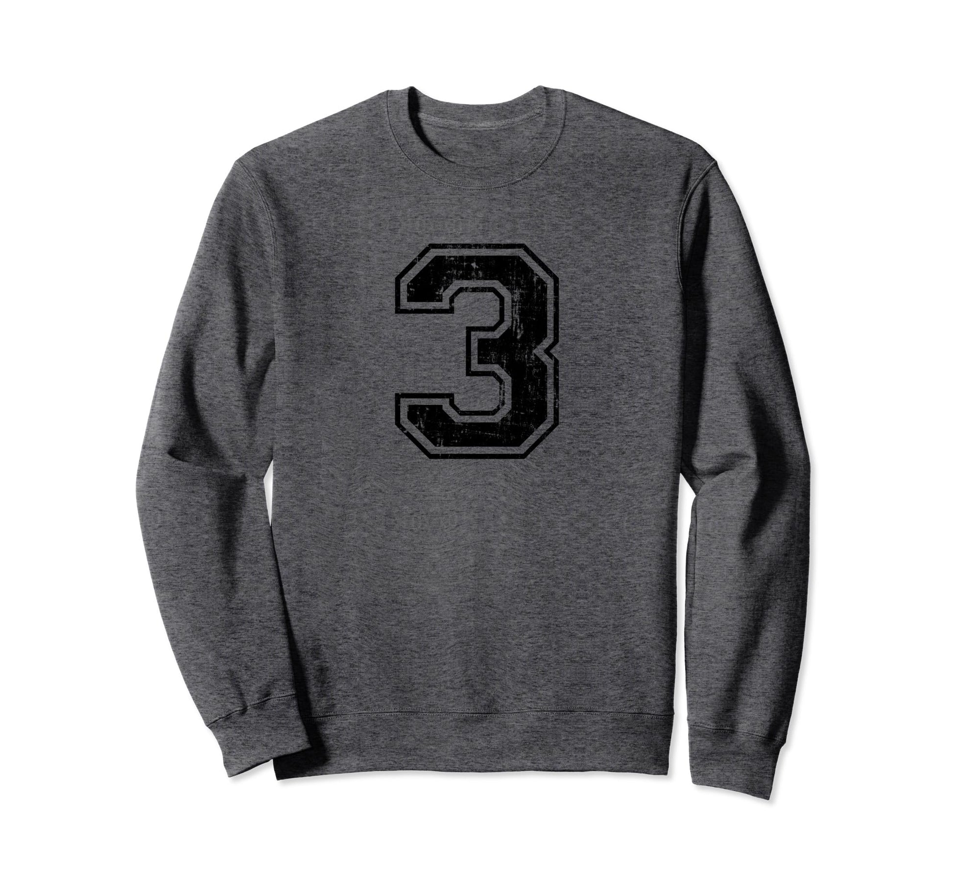 Number 3 Three Varsity Distressed Sweatshirt - Novelty Apparel for Adults - T-Shirt, Sweatshirt, Hoodie