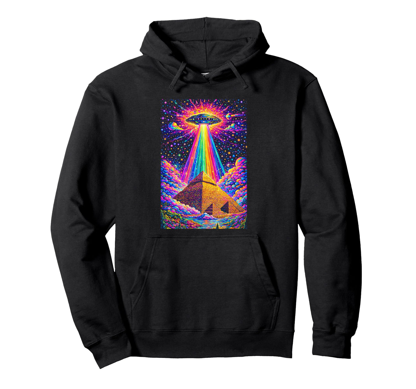 Psychedelic Ufo Abduction Pyramid Hoodie - Streetwear Style Men Women - T-Shirt, Sweatshirt, Hoodie