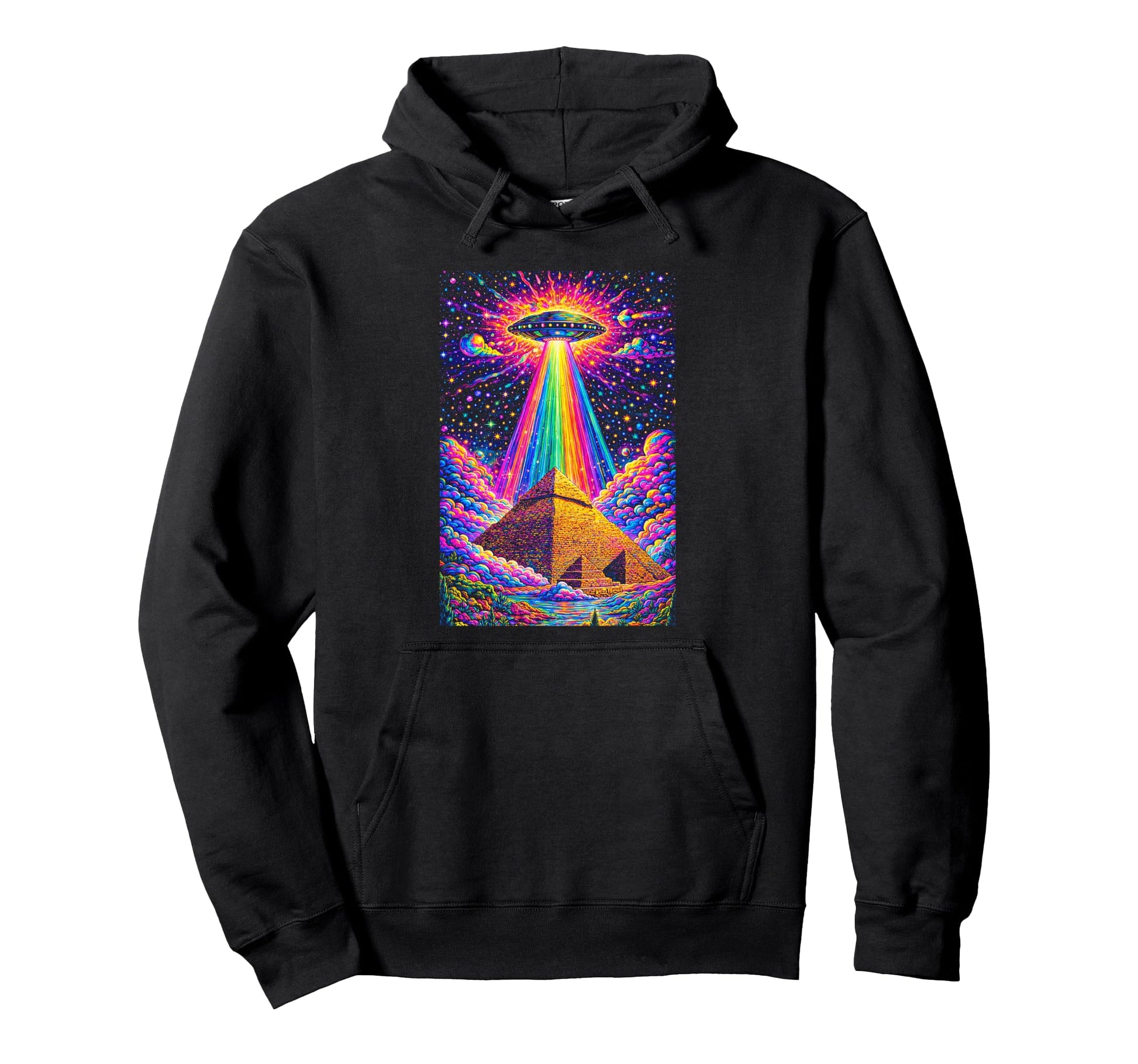 Psychedelic Ufo Abduction Pyramid Hoodie - Streetwear Style Men Women - T-Shirt, Sweatshirt, Hoodie