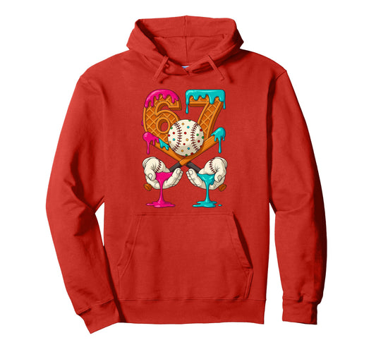 67 Ice Cream Drip Baseball Number 67 Player Hoodie - Graphic Print Unisex - T-Shirt, Sweatshirt, Hoodie