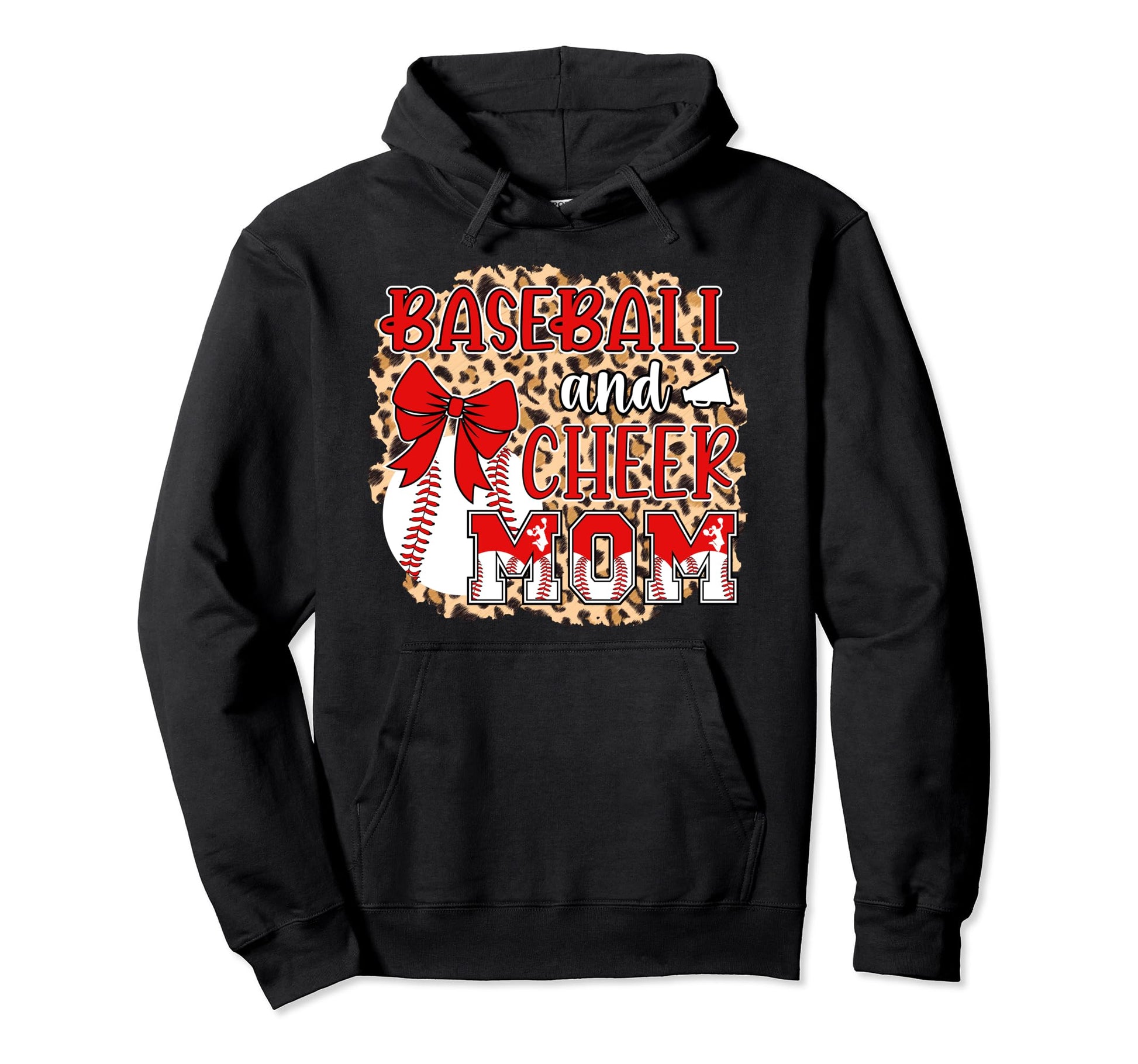 Baseball And Cheer Mom Leopard Cheerleading Hoodie - Trendy Graphic Unisex - T-Shirt, Sweatshirt, Hoodie