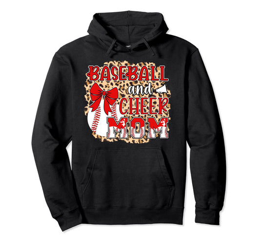 Baseball And Cheer Mom Leopard Cheerleading Hoodie - Trendy Graphic Unisex - T-Shirt, Sweatshirt, Hoodie