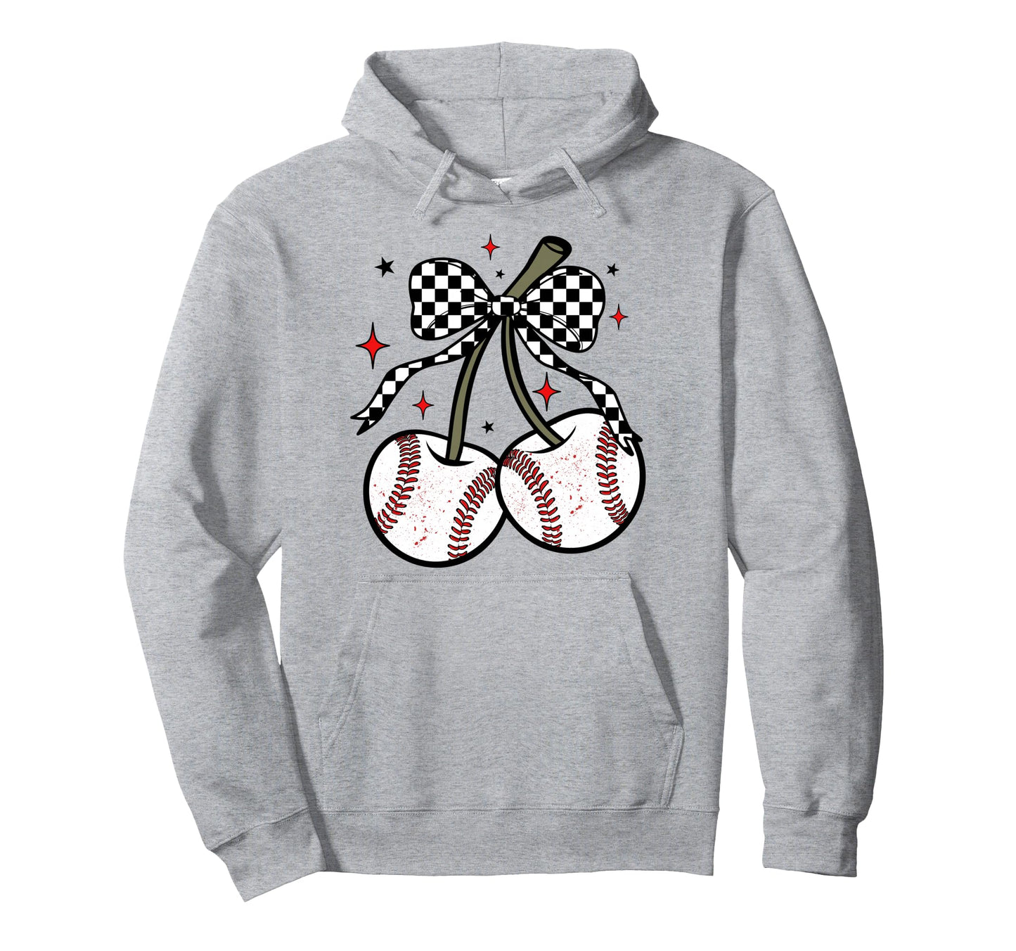 Baseball Cherries Coquette Checkered Hoodie - Novelty Apparel Unisex - T-Shirt, Sweatshirt, Hoodie