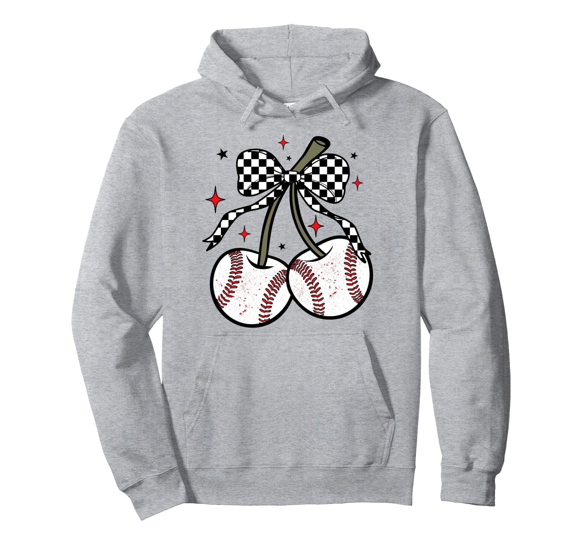 Baseball Cherries Coquette Checkered Hoodie - Novelty Apparel Unisex - T-Shirt, Sweatshirt, Hoodie