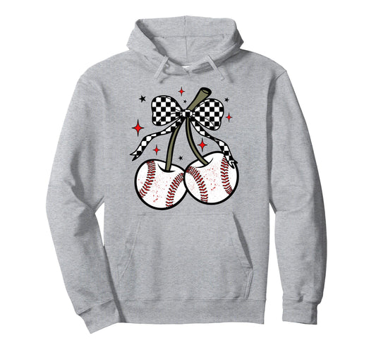 Baseball Cherries Coquette Checkered Hoodie - Novelty Apparel Unisex - T-Shirt, Sweatshirt, Hoodie