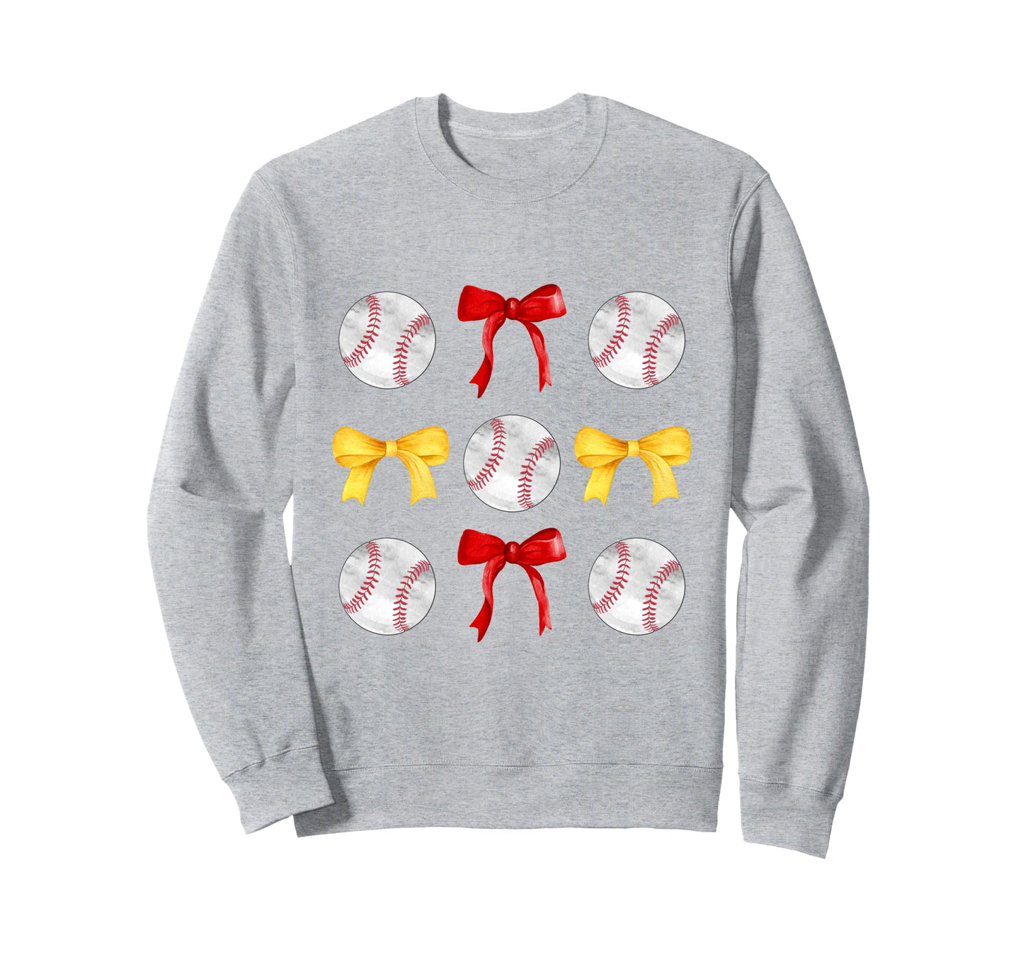 Baseballs Red Yellow Gold Bows Sweatshirt - Fun Novelty Design for Adults - T-Shirt, Sweatshirt, Hoodie