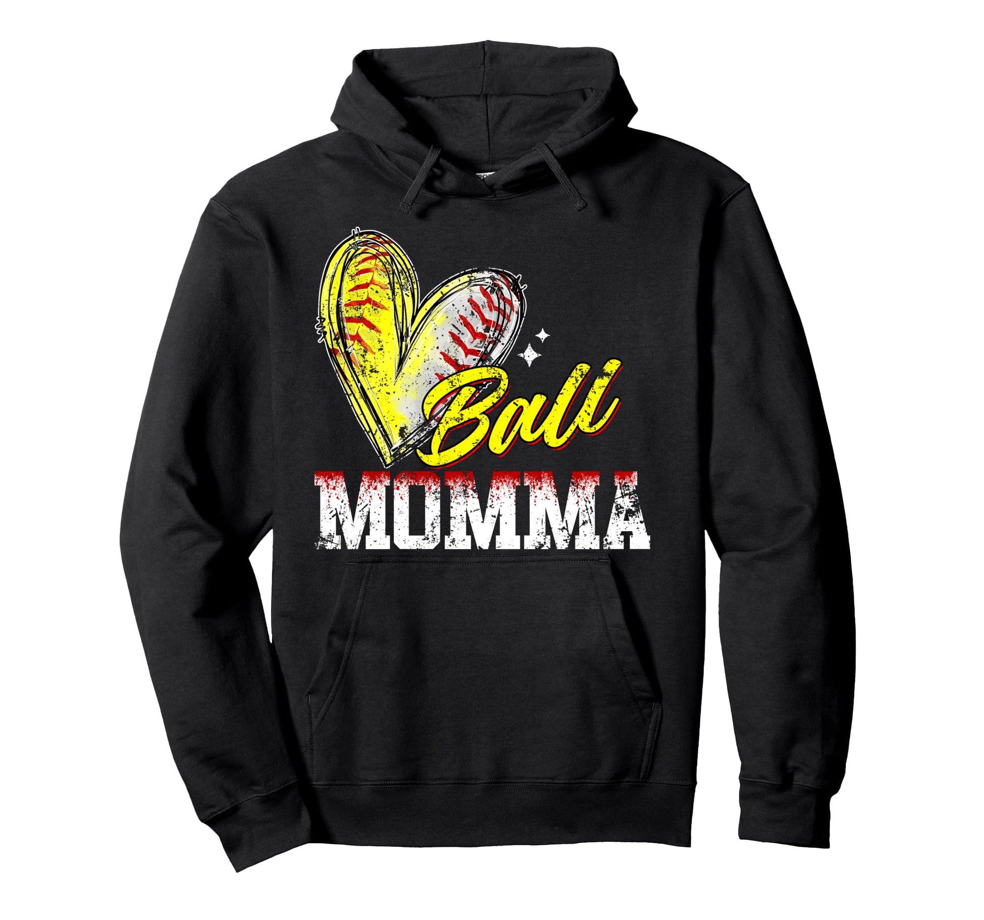 Ball Momma Heart Funny Baseball Softball Hoodie - Aesthetic Graphic Unisex - T-Shirt, Sweatshirt, Hoodie