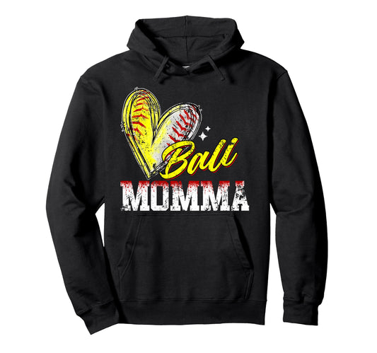 Ball Momma Heart Funny Baseball Softball Hoodie - Aesthetic Graphic Unisex - T-Shirt, Sweatshirt, Hoodie
