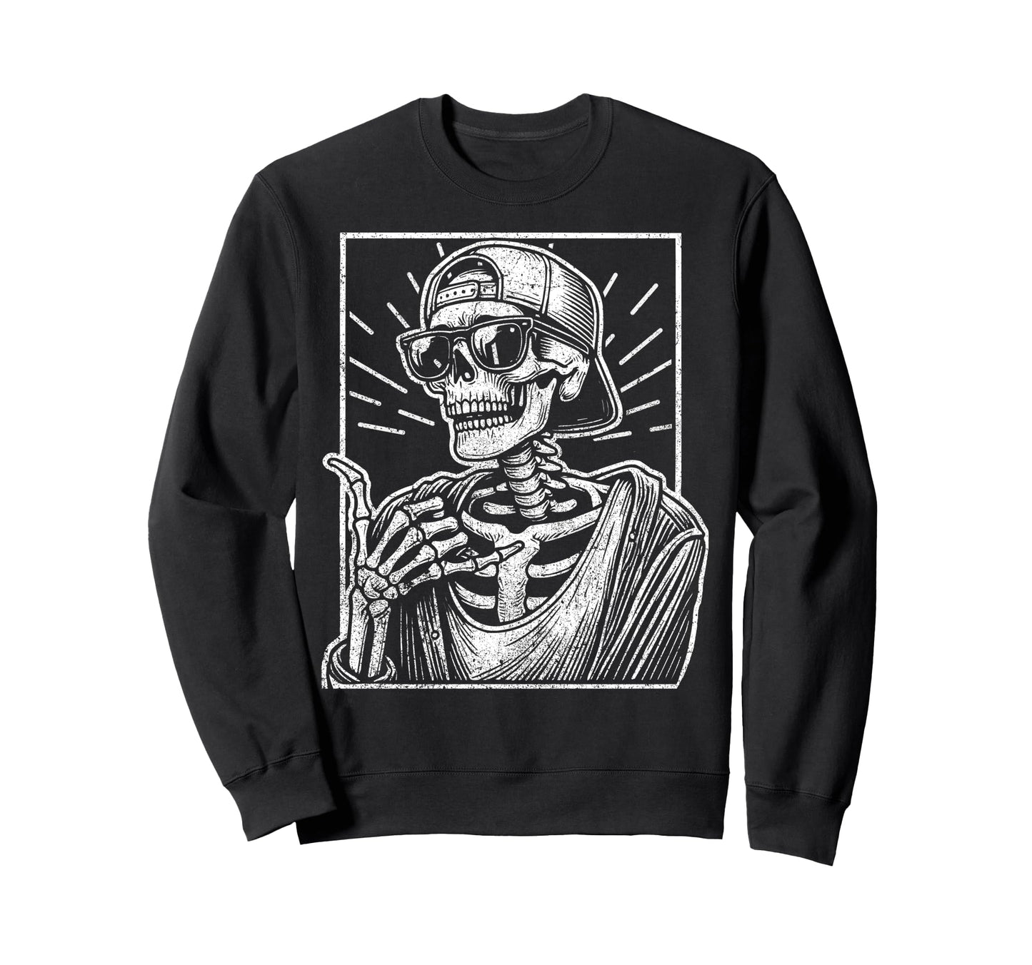 Funny Skeleton Sunglasses Sweatshirt - Aesthetic Graphic for Adults - T-Shirt, Sweatshirt, Hoodie
