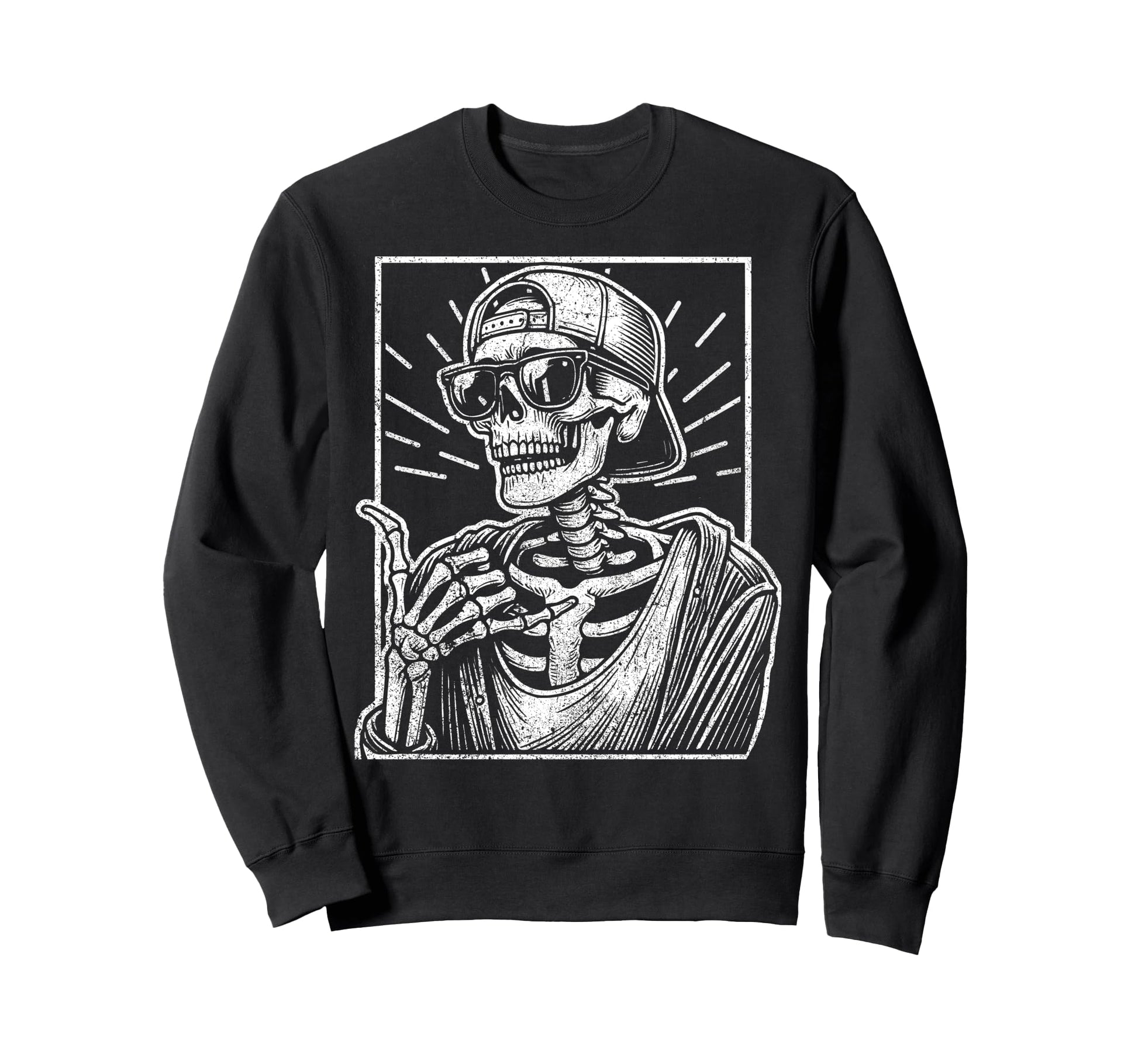 Funny Skeleton Sunglasses Sweatshirt - Aesthetic Graphic for Adults - T-Shirt, Sweatshirt, Hoodie