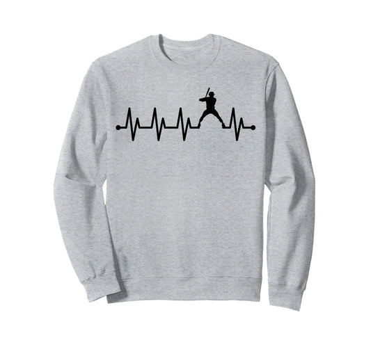Baseball Batter Hitter Heartbeat Ecg Sweatshirt - Streetwear Style Unisex - T-Shirt, Sweatshirt, Hoodie