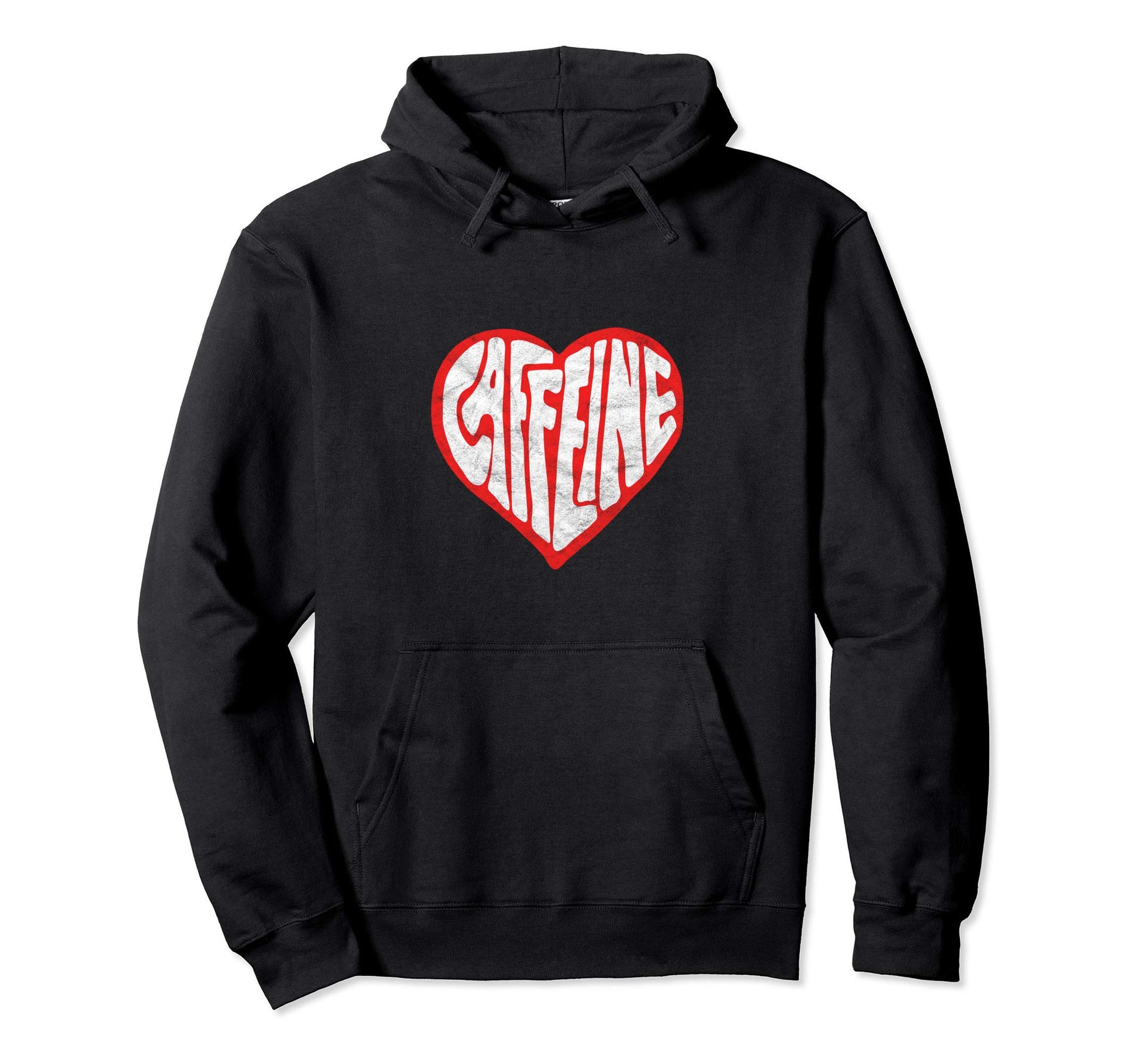 Caffeine Love Heart Typography Coffee Tea Hoodie - Graphic Print Unisex - T-Shirt, Sweatshirt, Hoodie