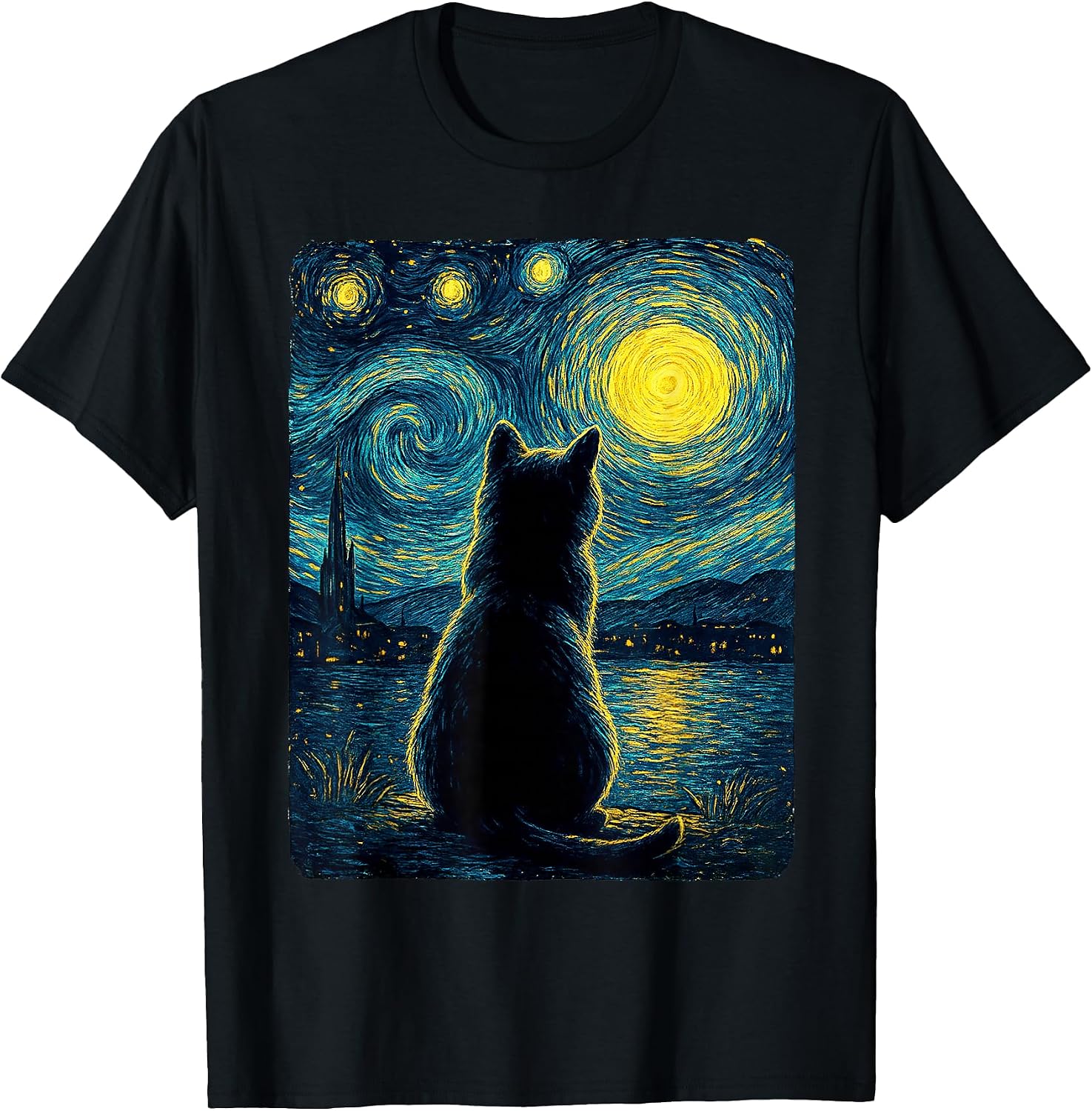Cat Starry Night Van Gogh For Lovers. - Adult & Kids T-Shirts, Sweatshirts & Hoodies apparel design preview 1