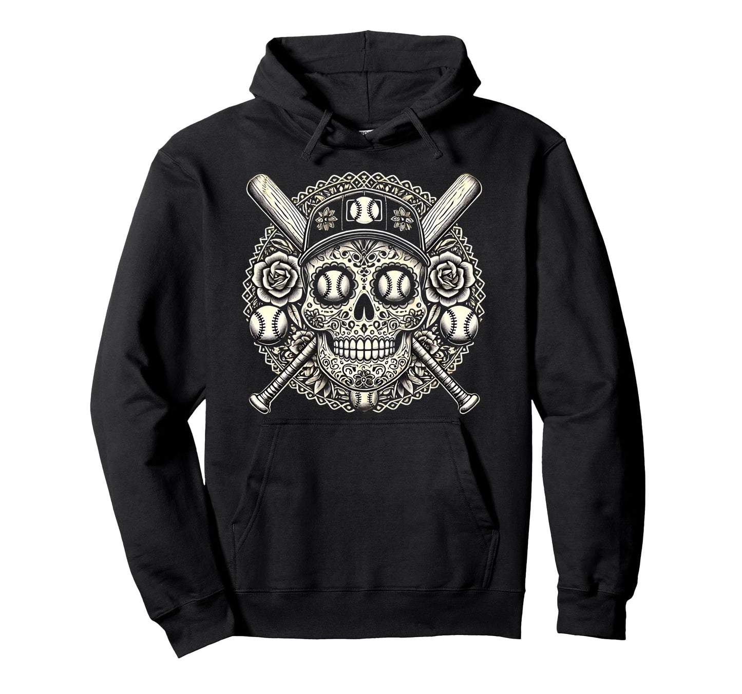 Latino Mexican Sugar Skull Baseball Hoodie - Graphic Print for Adults - T-Shirt, Sweatshirt, Hoodie