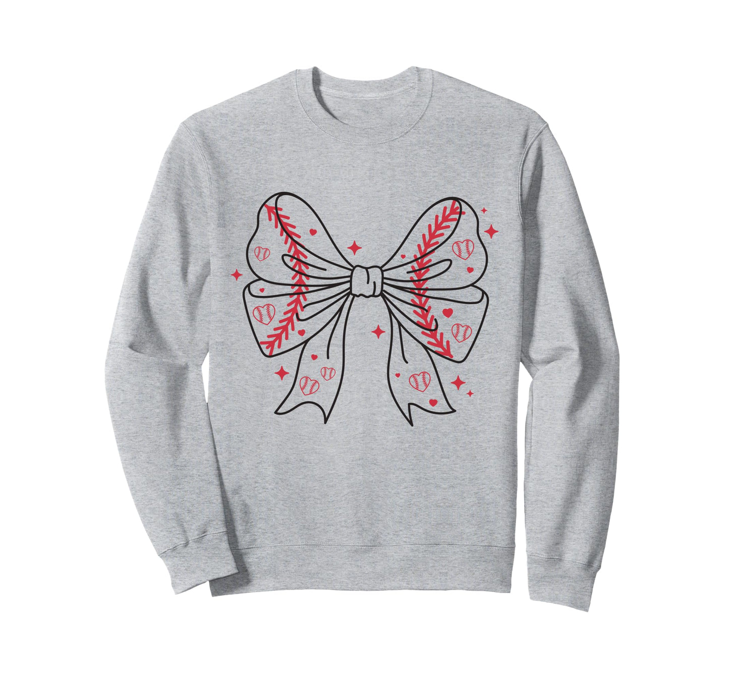Baseball Bow Stitches And Hearts Sweatshirt - Trendy Graphic Unisex - T-Shirt, Sweatshirt, Hoodie