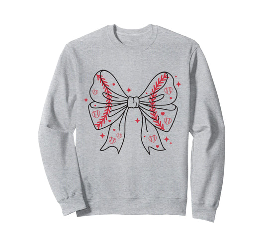 Baseball Bow Stitches And Hearts Sweatshirt - Trendy Graphic Unisex - T-Shirt, Sweatshirt, Hoodie