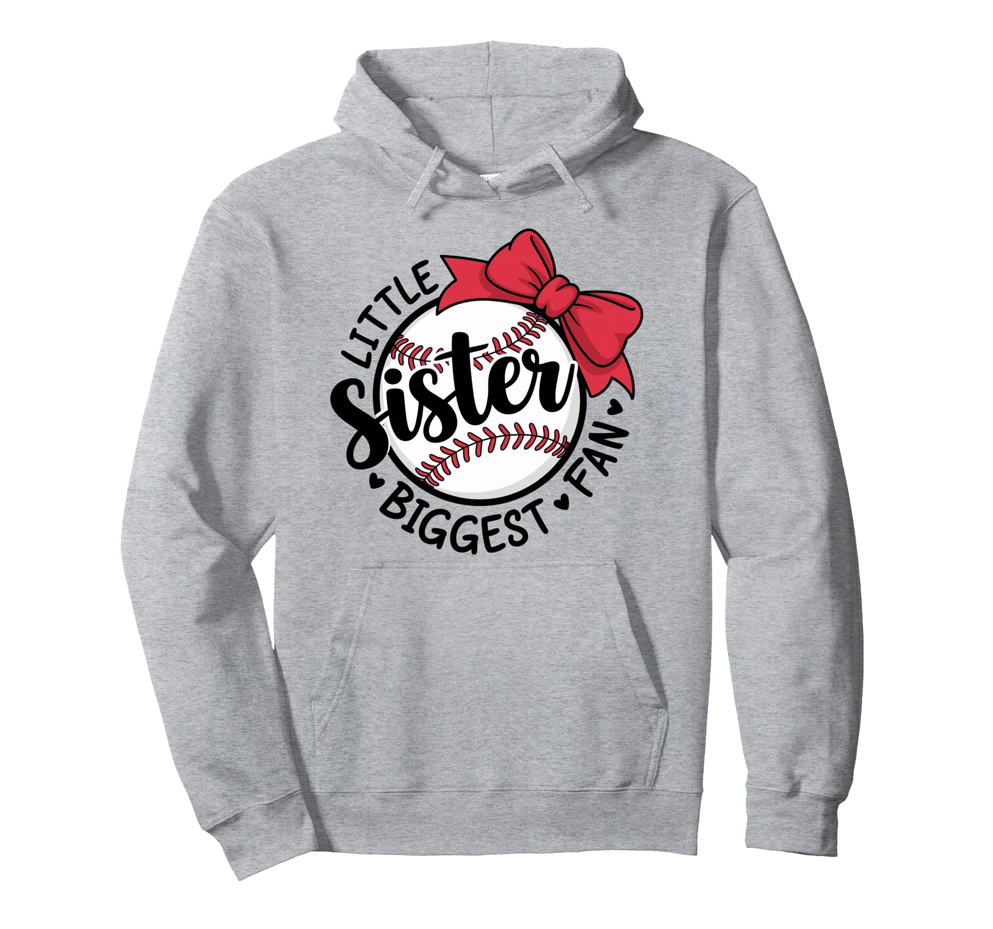 Baseball Little Sister Biggest Fan Bow Hoodie - Graphic Print Unisex - T-Shirt, Sweatshirt, Hoodie