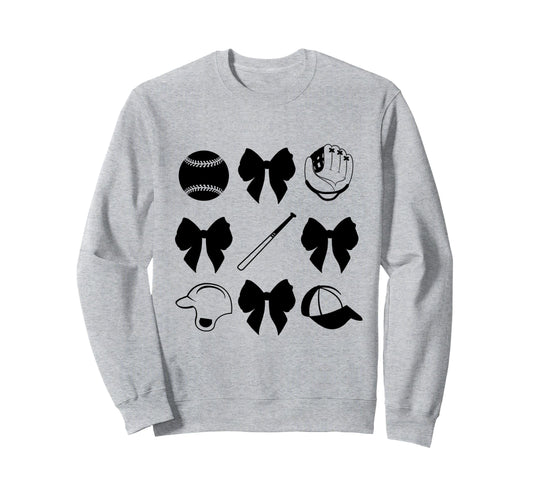 Baseball And Bows Sweatshirt - Unique Graphic Unisex - T-Shirt, Sweatshirt, Hoodie
