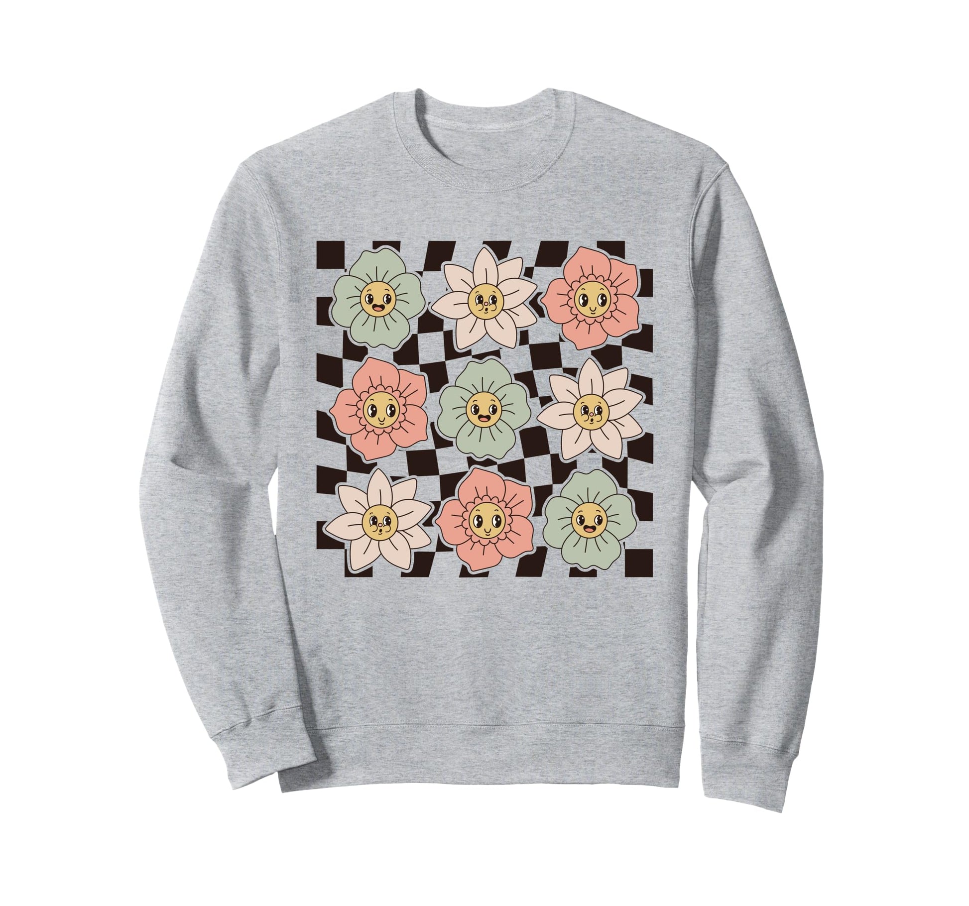 Colorful Checkered Pattern Daisy Flowers Sweatshirt - Graphic Print Unisex - T-Shirt, Sweatshirt, Hoodie