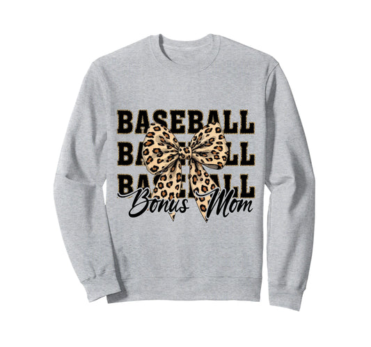 Baseball Bonus Mom Coquette Bow Sweatshirt - Novelty Apparel for Adults - T-Shirt, Sweatshirt, Hoodie