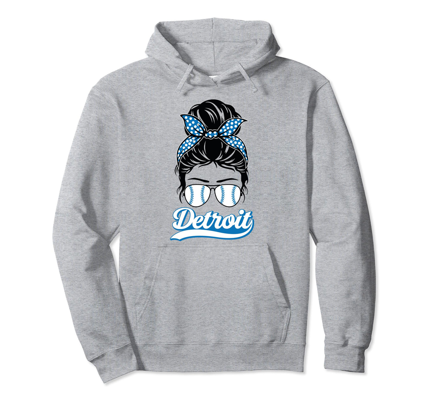 Detroit Baseball Leopard Messy Bun Baseball Hoodie - Trendy Graphic Unisex - T-Shirt, Sweatshirt, Hoodie