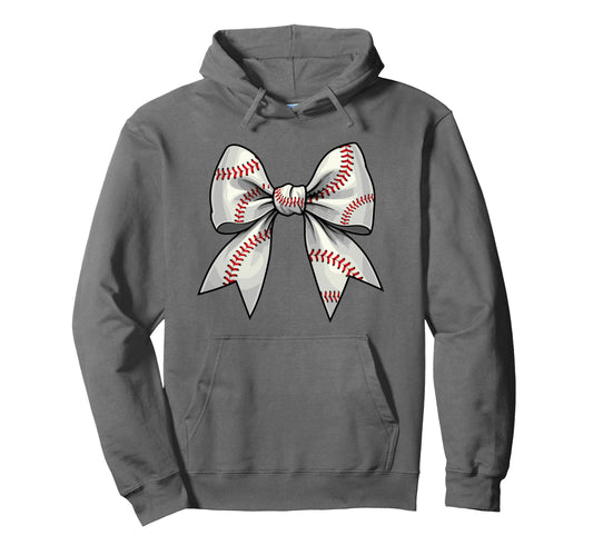 Baseball Coquette Bow Baseball Mom Hoodie - Casual Everyday Wear Men Women - T-Shirt, Sweatshirt, Hoodie