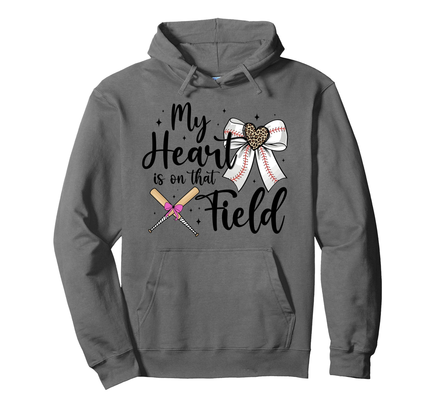 Baseball Mom My Heart Is That Field Bow Hoodie - Unique Graphic for Adults - T-Shirt, Sweatshirt, Hoodie