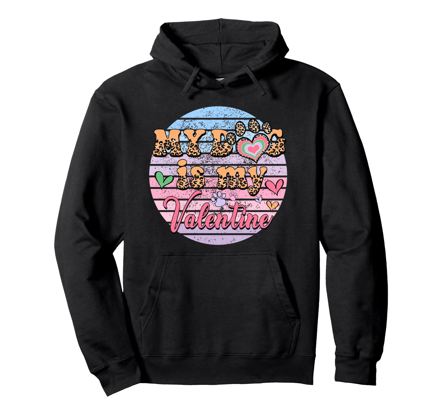 Leopard Dog Valentine Striped Paw Hoodie - Trendy Graphic Men Women - T-Shirt, Sweatshirt, Hoodie