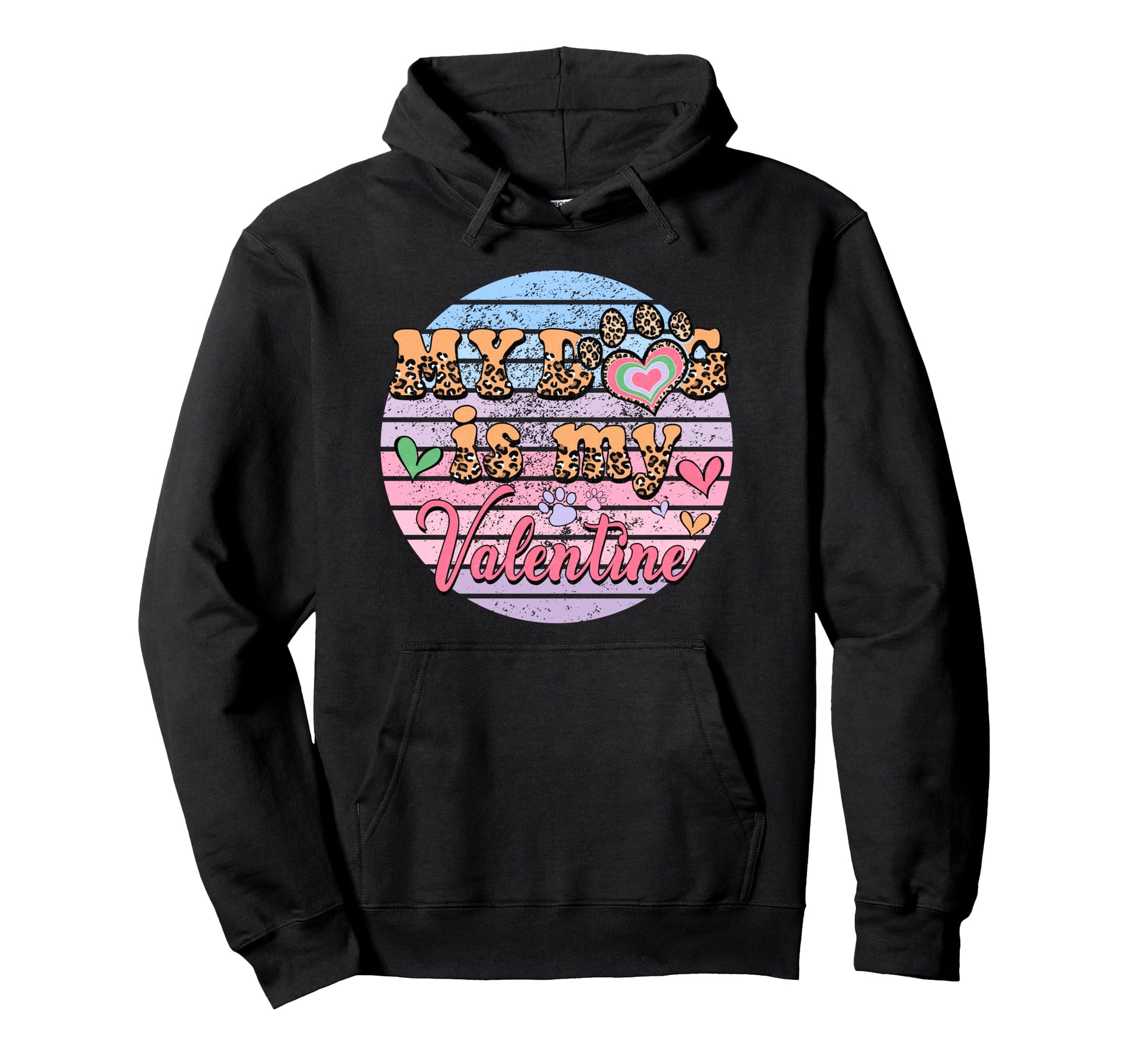 Leopard Dog Valentine Striped Paw Hoodie - Trendy Graphic Men Women - T-Shirt, Sweatshirt, Hoodie