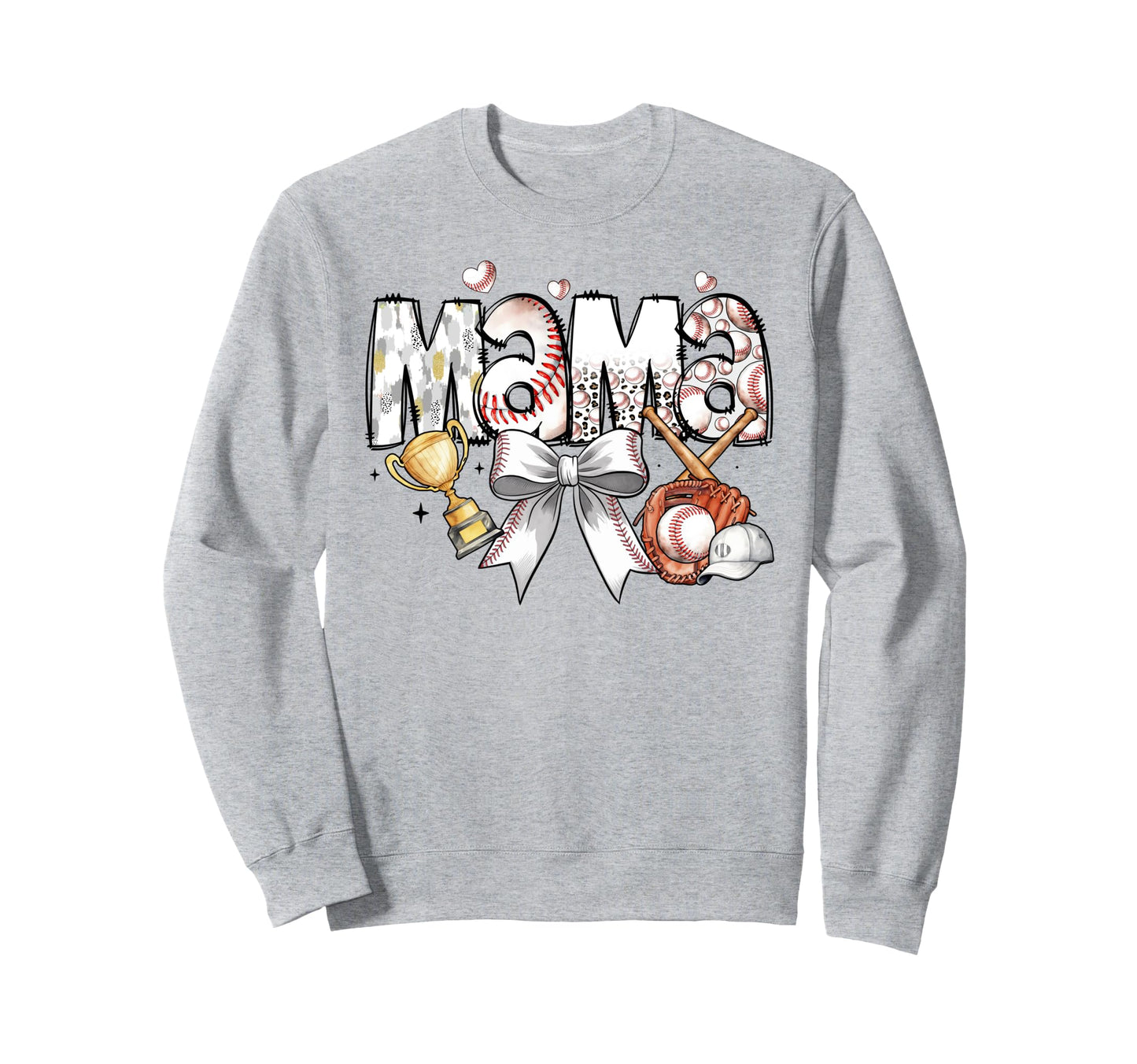 Baseball Mama Bow Trophy Softball Mom Sweatshirt - Graphic Print Unisex - T-Shirt, Sweatshirt, Hoodie