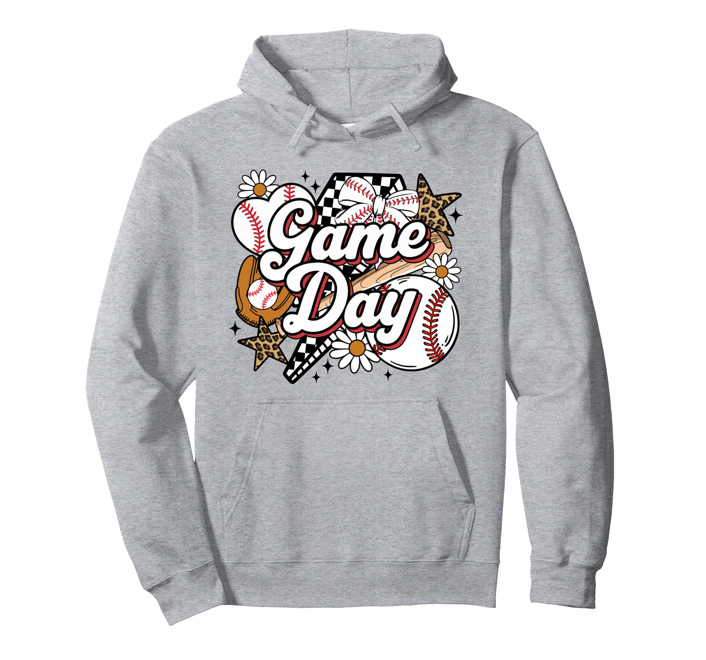 Baseball Game Day Leopard Funny Hoodie - Unique Graphic for Adults - T-Shirt, Sweatshirt, Hoodie