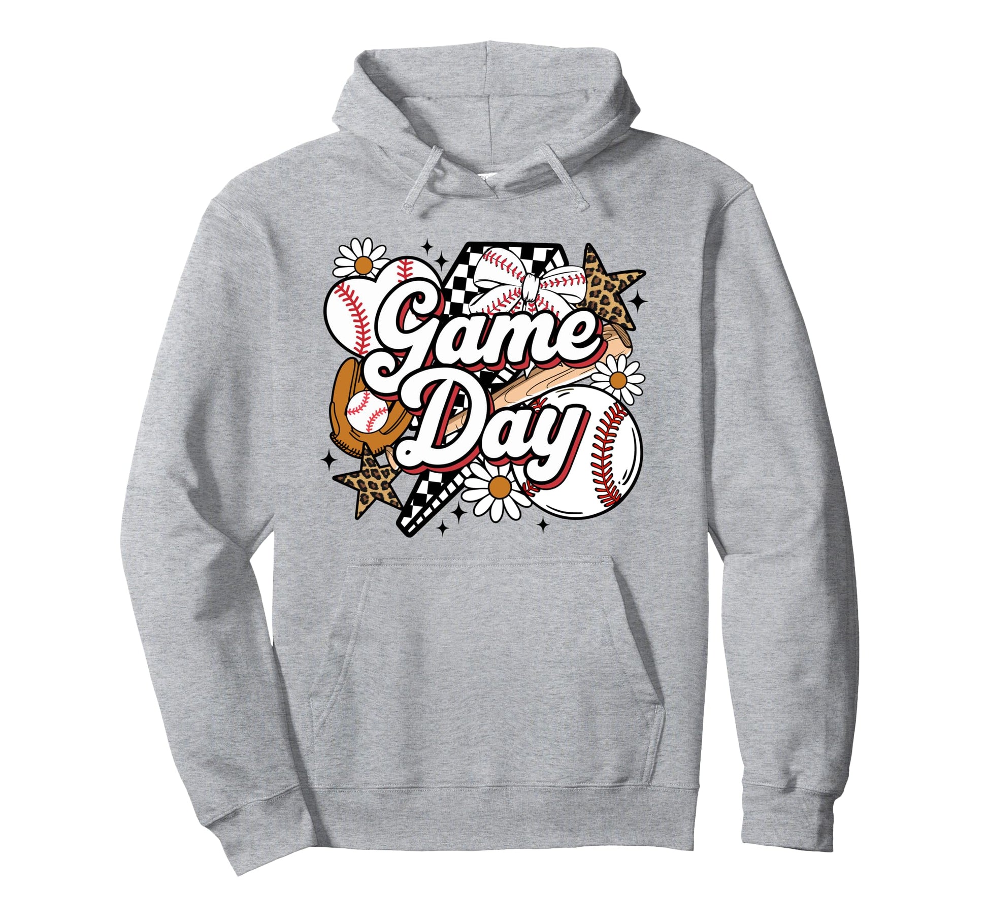 Baseball Game Day Leopard Funny Hoodie - Unique Graphic for Adults - T-Shirt, Sweatshirt, Hoodie