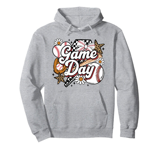 Baseball Game Day Leopard Funny Hoodie - Unique Graphic for Adults - T-Shirt, Sweatshirt, Hoodie
