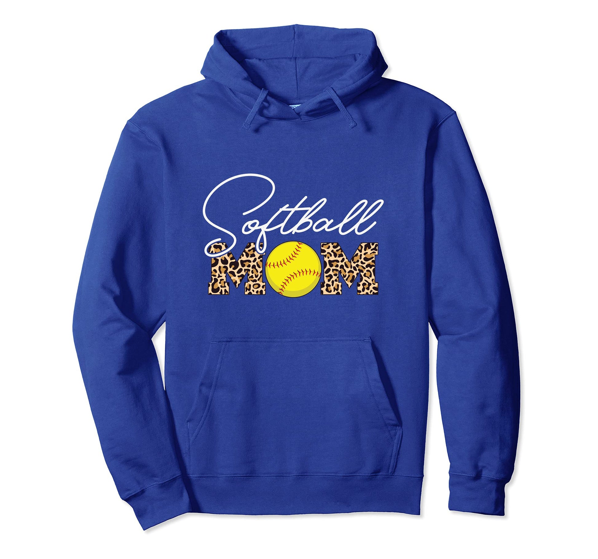 Softball Mom Leopard Royal Blue Hoodie - Trendy Graphic for Adults - T-Shirt, Sweatshirt, Hoodie