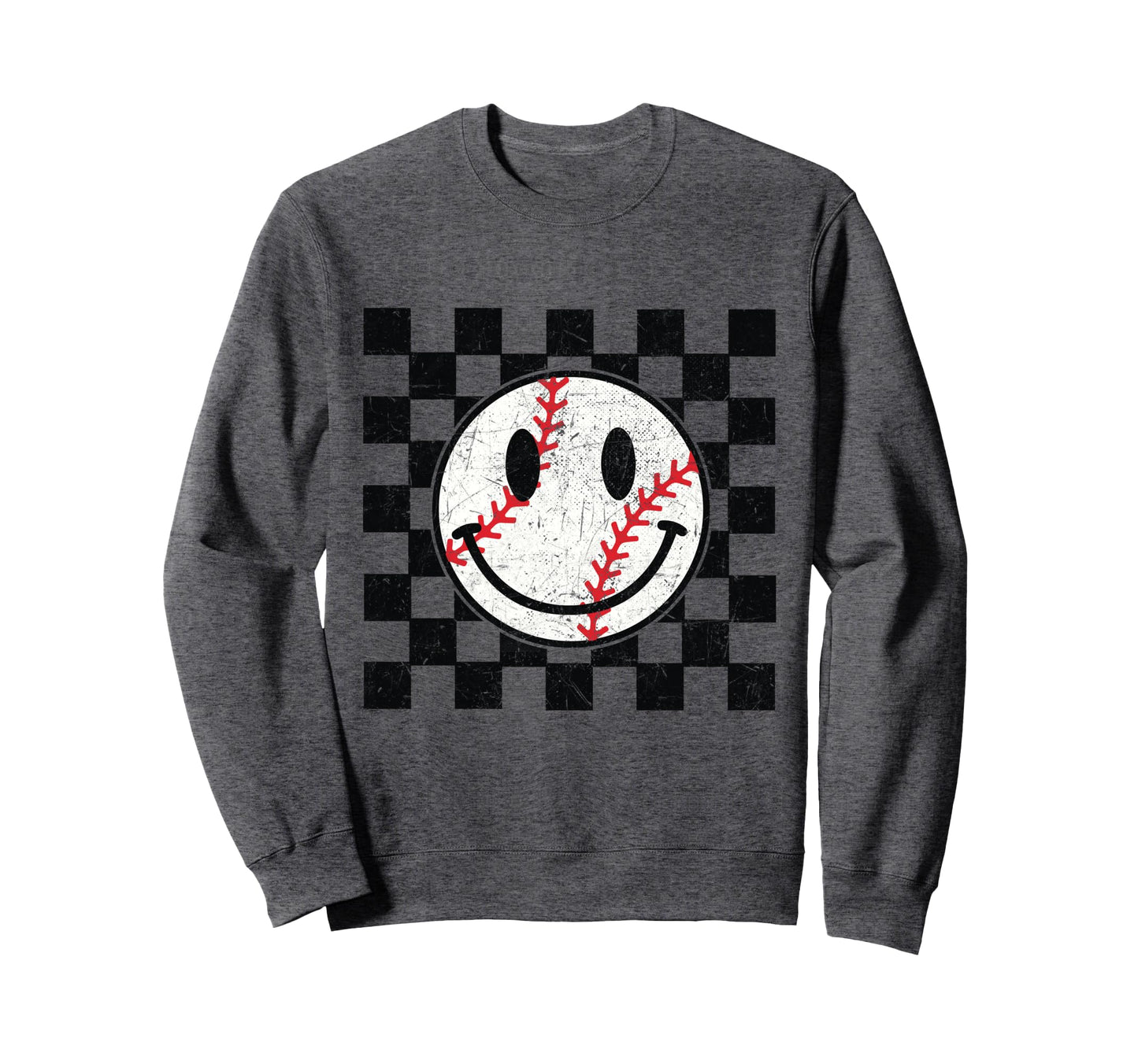 Baseball Smile Checkered Funny Sport Sweatshirt - Novelty Apparel Unisex - T-Shirt, Sweatshirt, Hoodie