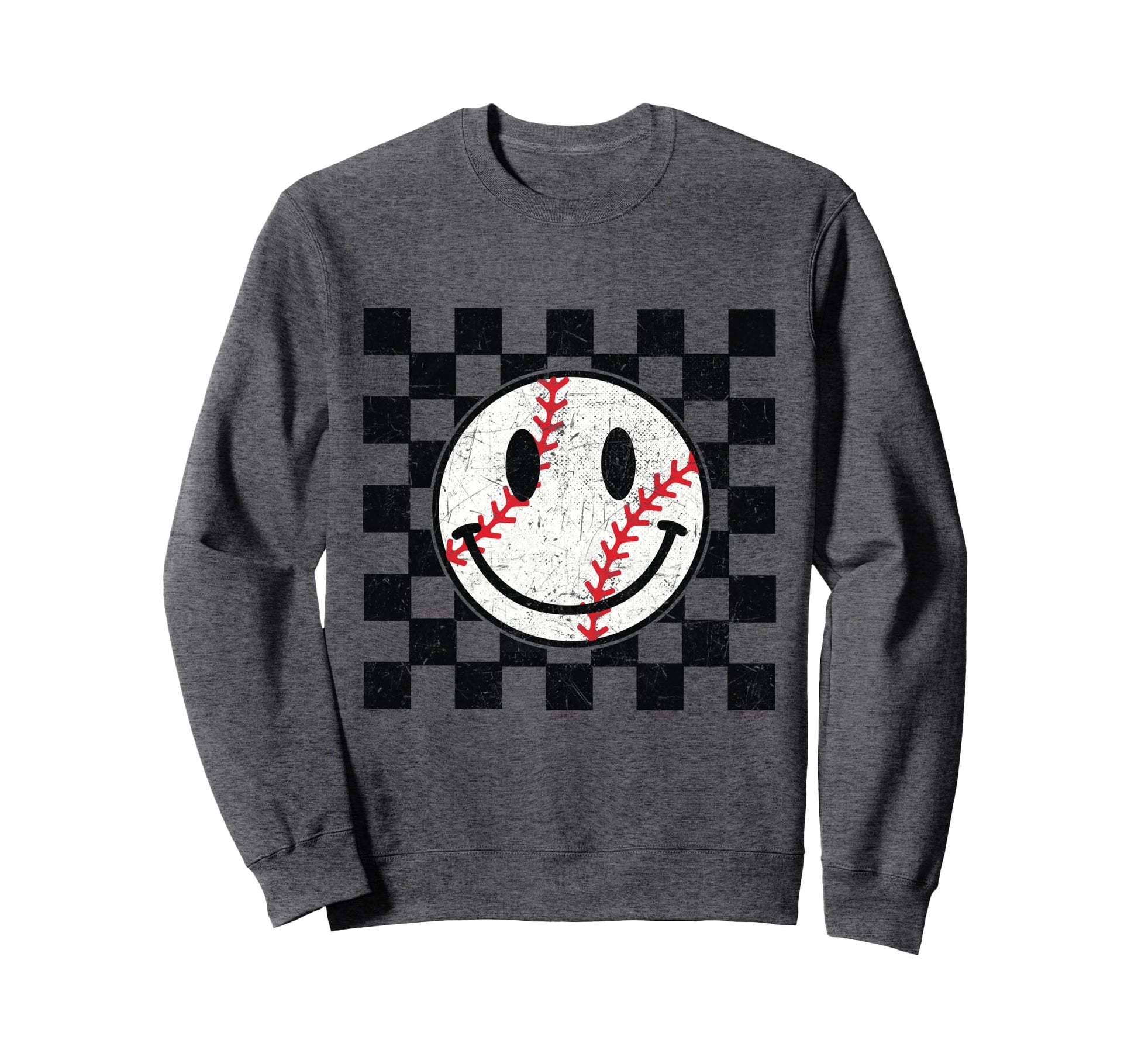 Baseball Smile Checkered Funny Sport Sweatshirt - Novelty Apparel Unisex - T-Shirt, Sweatshirt, Hoodie