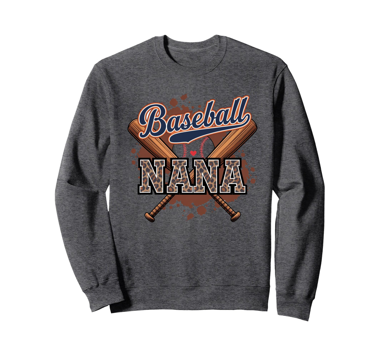 Baseball Nana Heart Leopard Sweatshirt - Custom Art Print for Adults - T-Shirt, Sweatshirt, Hoodie