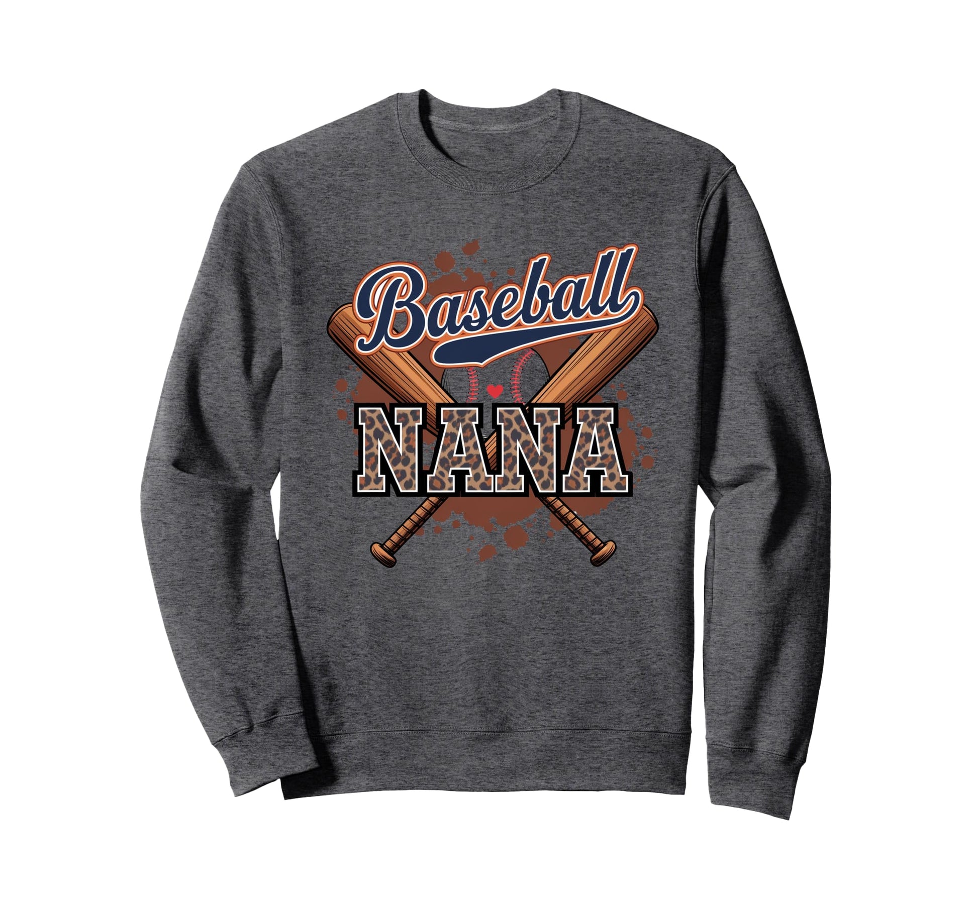 Baseball Nana Heart Leopard Sweatshirt - Custom Art Print for Adults - T-Shirt, Sweatshirt, Hoodie