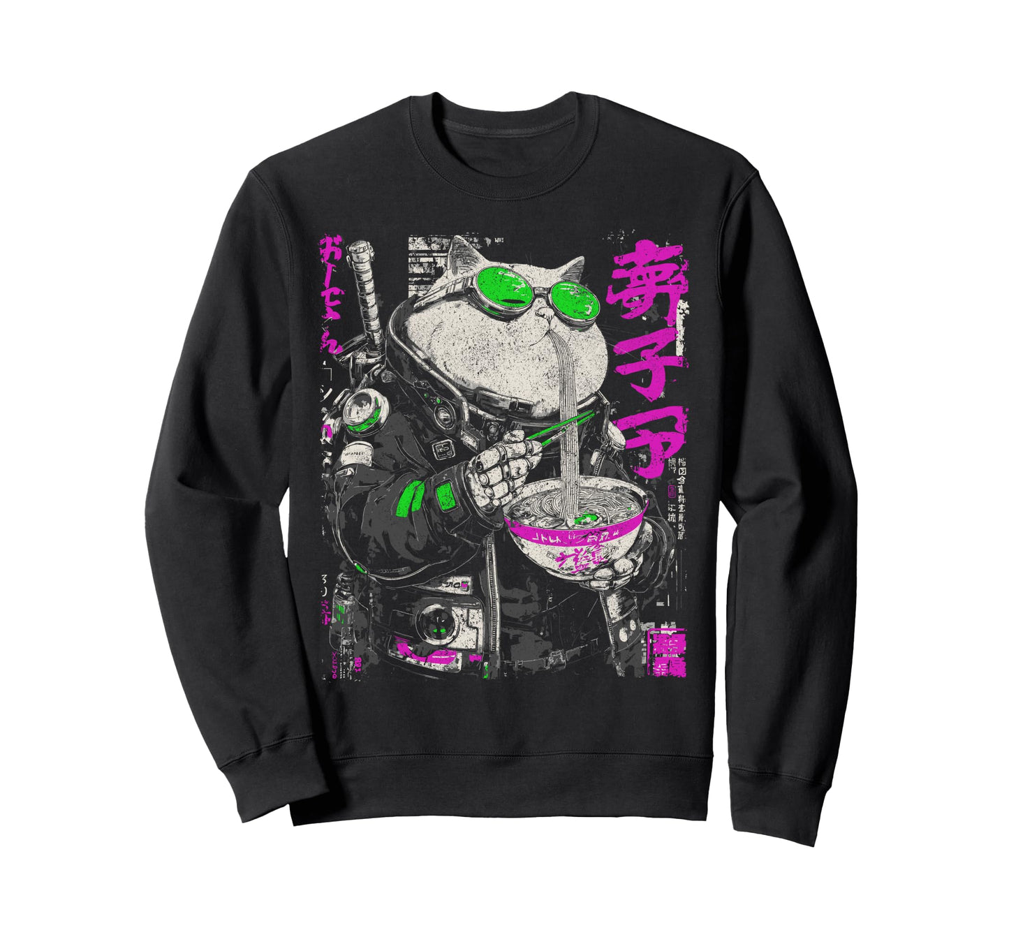 Japanese Streetwear Fatty Cat Eats Sweatshirt - Novelty Apparel Men Women - T-Shirt, Sweatshirt, Hoodie