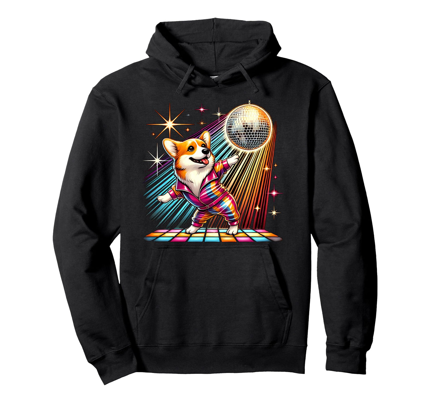Aesthetic Corgi Dog Disco Hoodie - Trendy Graphic for Adults - T-Shirt, Sweatshirt, Hoodie