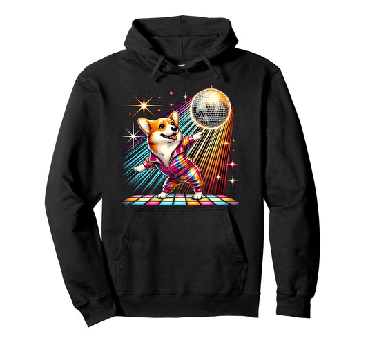 Aesthetic Corgi Dog Disco Hoodie - Trendy Graphic for Adults - T-Shirt, Sweatshirt, Hoodie