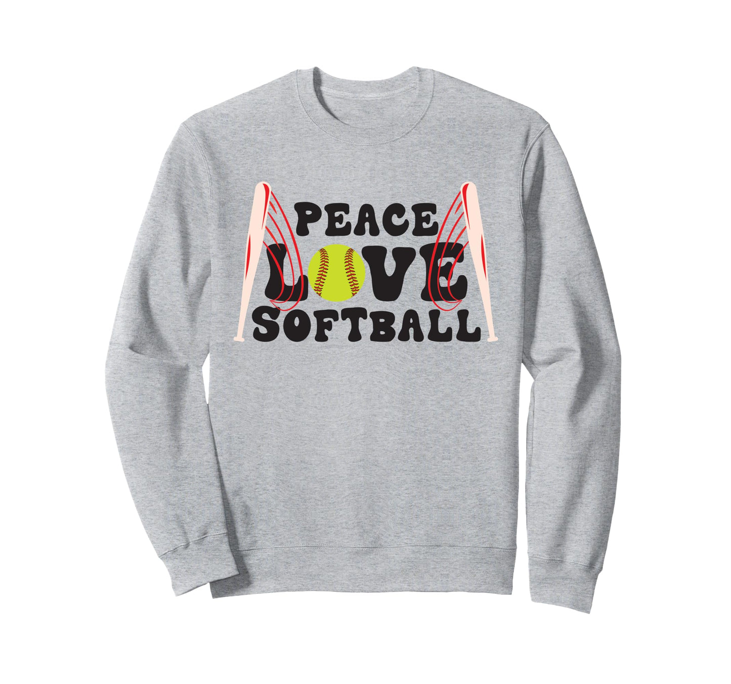 Peace Love Softball Sweatshirt - Aesthetic Graphic for Adults - T-Shirt, Sweatshirt, Hoodie
