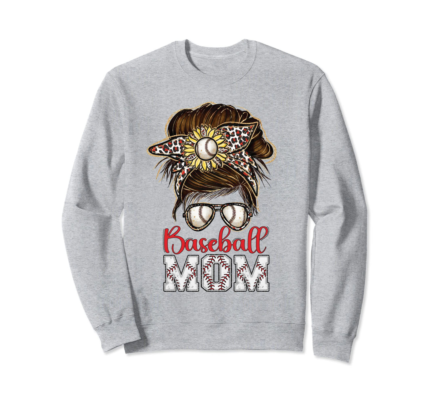 Baseball Mom Messy Bun Leopard Baseball Sweatshirt - Trendy Graphic Unisex - T-Shirt, Sweatshirt, Hoodie
